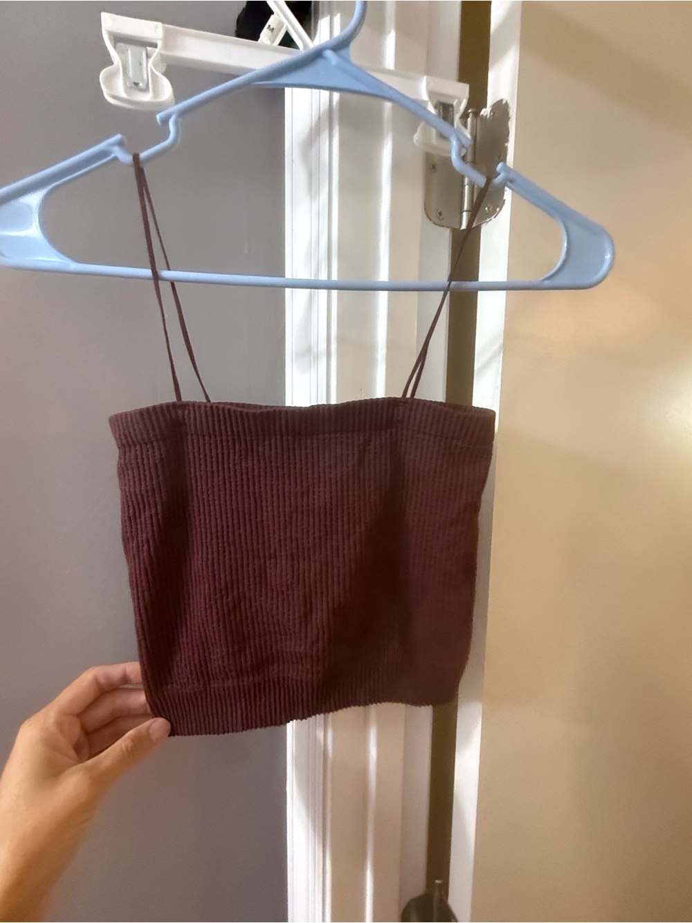BDG Ribbed Spaghetti-Strap Crop Cami - Brown